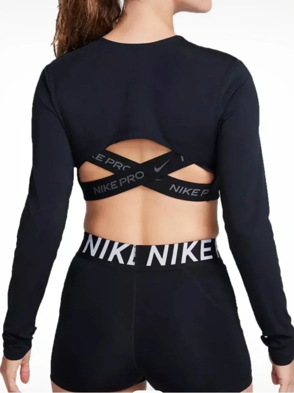 Nike Pro Black Long-Sleeve Performance Crop Top with Swoosh